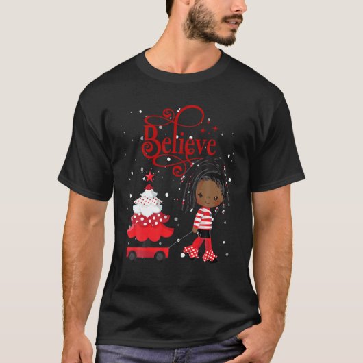 ブラックガールサンタホリデイアフリカンアメリカンクリスティマ Tシャツ (正面)