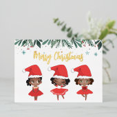 ブラックガールズクリスマスサンタハットバレリーナ 箔シーズンカード (立ち正面)