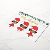 ブラックガールズクリスマスサンタハットバレリーナ 箔シーズンカード (回転した状態)