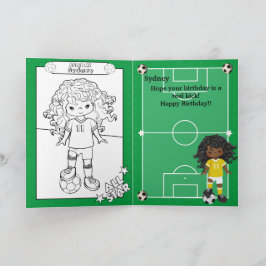 ブラックガールズサッカーぬりえ ハッピーバースデー カード