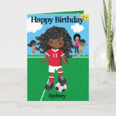 ブラックガールズサッカーワード検索ハッピーバースデー カード (正面)
