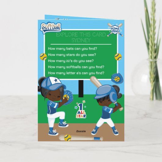 ブラックガールズソフトボール秘密メッセージハッピーバースデー カード (裏面)