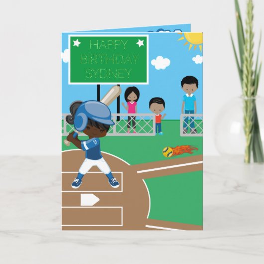 ブラックガールズソフトボール秘密メッセージハッピーバースデー カード (正面)