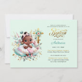 ブラックガールズバプテスピンク金ゴールドフローラクロス 招待状 (正面)