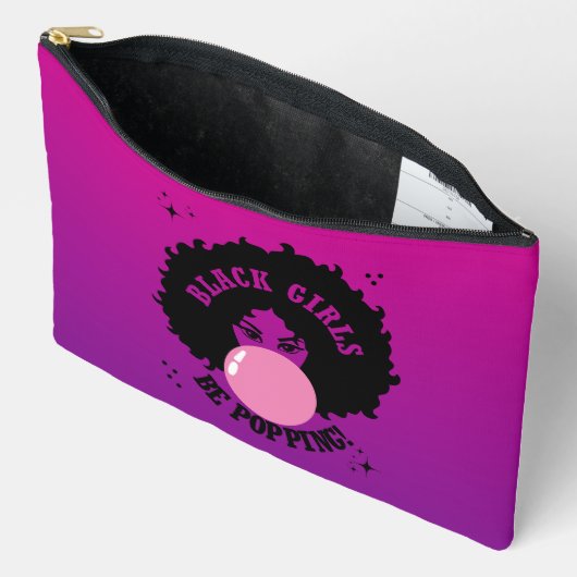 ブラックガールズビーズポッピングかわいいコスメティックバッグ アクセサリーポーチ (見開き)