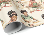 ブラックガールズベーキングクリスマスクッキーヴィンテージ ラッピングペーパー (ロールコーナー)