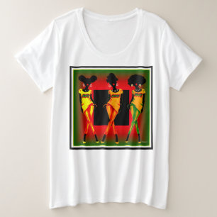 ブラックガールズロックシルエット プラスサイズTシャツ