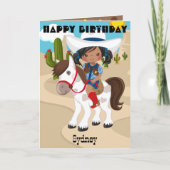 ブラックガールズ女性のカーボーイカラーリングページハッピーバースデー カード (正面)