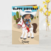 ブラックガールズ女性のカーボーイカラーリングページハッピーバースデー カード (黄色い花)