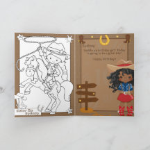 ブラックガールズ女性のカーボーイカラーリングページハッピーバースデー