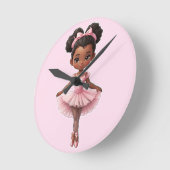 ブラックガールピンクバレリナバレエ ラウンド壁時計 (傾斜)