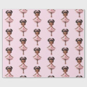 ブラックガールピンクバレリナバレエ ラッピングペーパー (フラット)