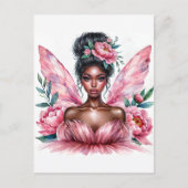 ブラックガールフェアリーピンク牡丹の水色 ポストカード (正面)