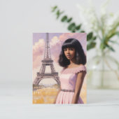ブラックガールフランスのピンクパリジャンアート ポストカード (スタンド正面)