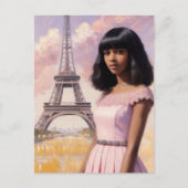 ブラックガールフランスのピンクパリジャンアート ポストカード (正面)