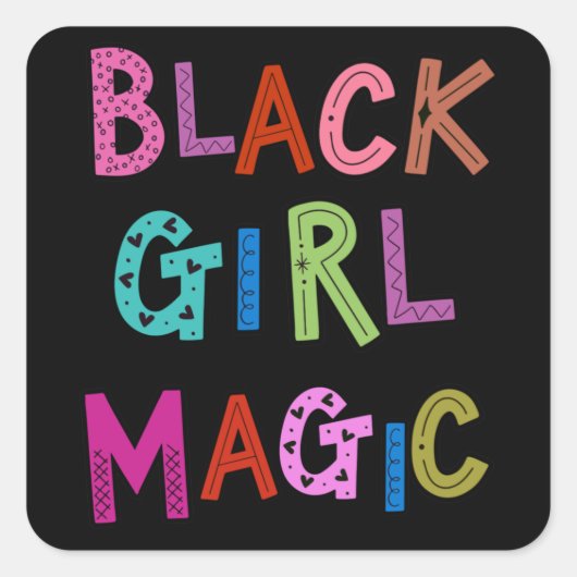 ブラックガールマジックブラッククイーンズプリンセスキッズガール スクエアシール (正面)