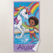 ブラックガールユニコーンスイミング ビーチタオル (正面)