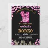 ブラックガールラウンドファーストロデオ1パーティー誕生日 招待状 (正面)