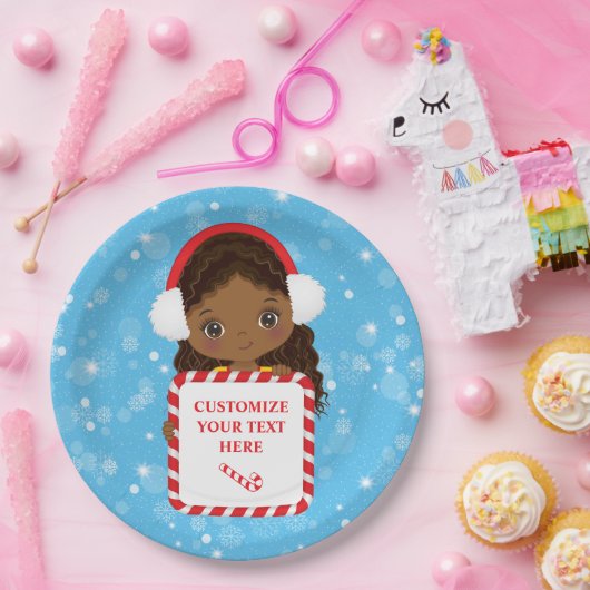ブラックガール保持キャンディクリスマス枠紙プレート ペーパープレート (パーティー)