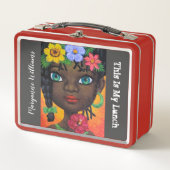 ブラックガール編みヘアフローラガーランドカスタムアート メタルランチボックス (正面)