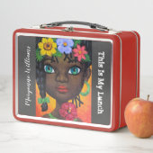 ブラックガール編みヘアフローラガーランドカスタムアート メタルランチボックス (インサイチュ)