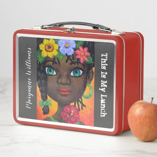 ブラックガール編みヘアフローラガーランドカスタムアート メタルランチボックス (インサイチュ)