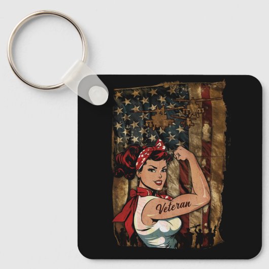 ブラックガール退役軍人強い女性アフリカアメリカ キーホルダー (正面)