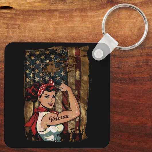 ブラックガール退役軍人強い女性アフリカアメリカ キーホルダー (裏面)