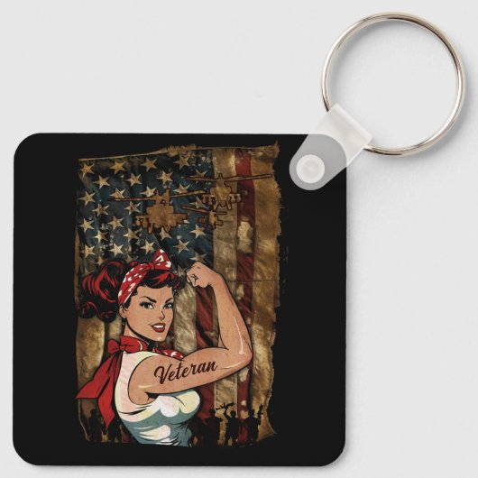 ブラックガール退役軍人強い女性アフリカアメリカ キーホルダー (裏面)