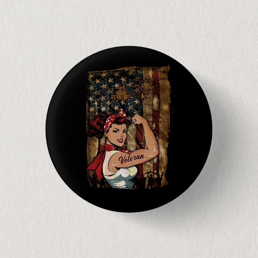 ブラックガール退役軍人強い女性アフリカアメリカ 缶バッジ (正面)
