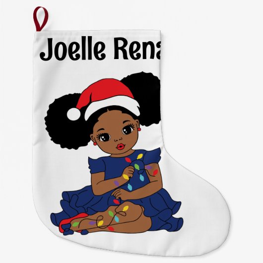 ブラックガール魔法メラニンクリスマスブラウンスキンラブ ラージクリスマスストッキング (正面)