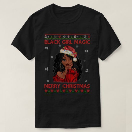 ブラックガール魔法メリークリスマスアフリカンアメリカン Tシャツ (デザイン正面)