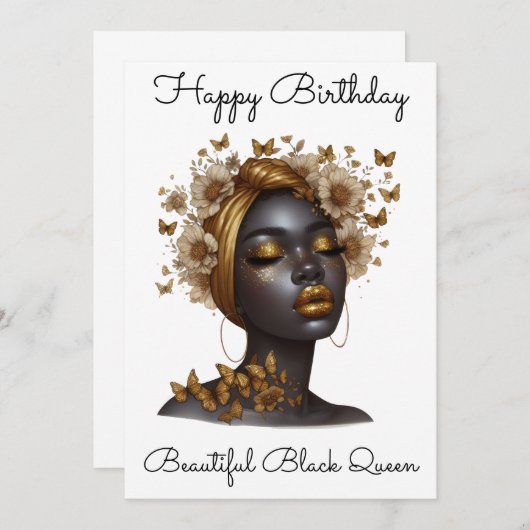 ブラックガール魔法誕生日シスタメラニンウーマン 招待状 (正面/裏面)