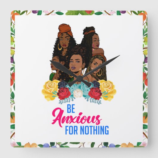 ブラックガール魔法，メラニンのポップピン，シエスタ，ブラウンスキー スクエア壁時計 (正面)