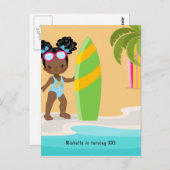 ブラックガール サマー ビーチ バースデー パーティー 招待状 (正面/裏面)