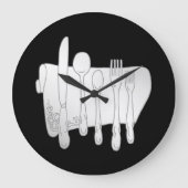 ブラックキッチンウォールクロック上のグレーシルバーウェア ラージ壁時計 (正面)