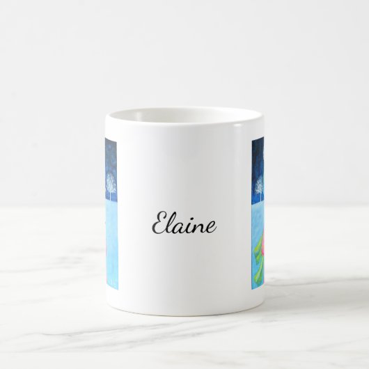 ブラックキッテンアンドガール猫好きギフト名前をカスタムする コーヒーマグカップ (中央)