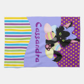 ブラックキッテンイースターの卵のドットとストライプ キッチンタオル (横)