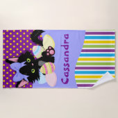 ブラックキッテンイースターの卵のドットとストライプ ビーチタオル (正面)