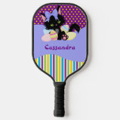 ブラックキッテンイースターの卵のドットとストライプ ピックルボールラケット (裏面)