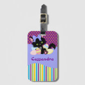 ブラックキッテンイースターの卵のドットとストライプ ラゲッジタグ (正面縦)