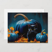 ブラックキットンとブルームーンカボチャの紅葉 シーズンポストカード (正面/裏面)