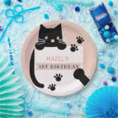 ブラックキティキャットガールピンク誕生日 ペーパープレート (パーティー)