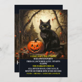 ブラックキティキャットハロウィーンバッシュ招待状 招待状 (正面/裏面)