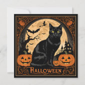 ブラックキティキャットハローウィンパーティ招待状 招待状 (裏面)