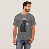 ブラックキャッおもしろいトクリスマスライト猫好きクリスマ Tシャツ (正面フル)