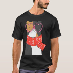 ブラックキャッカッコいいトキットン赤いハートグラスハッピーヴェール Tシャツ
