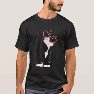 ブラックキャッカッコいいトキットン赤いハートグラスハッピーヴェール Tシャツ