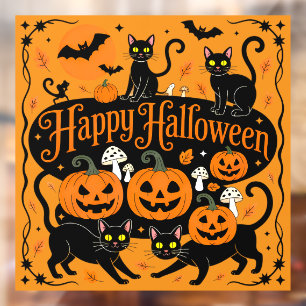 ブラックキャッツカボチャとこうもりハッピーハローウィン ウィンドウサイン