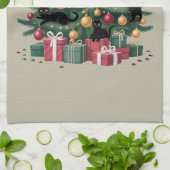 ブラックキャッツクリスマスツリー猫好きクリスマスライト キッチンタオル (折り畳み)